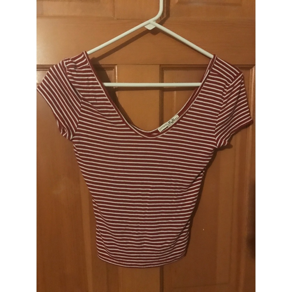 Red and white striped Express crop top.